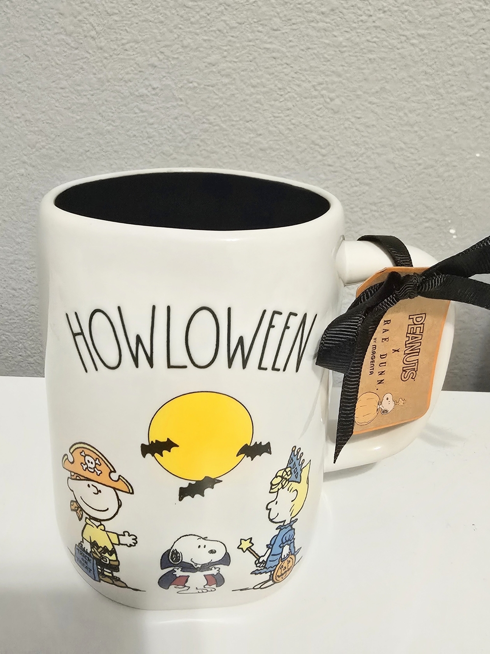 Peanut X Rae Dunn Ceramic 'Howloween' Snoopy and Friends Mug with Yellow Moon